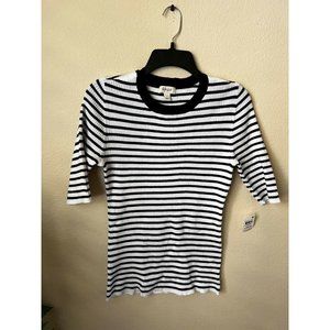Style&Co. Women L Knit Top Black White Striped Half Sleeve Crew Neck